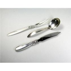 A Danish metalwares set of knife, fork and spoon, by Georg Jensen, cactus pattern, 6oz (3)    £80-1.