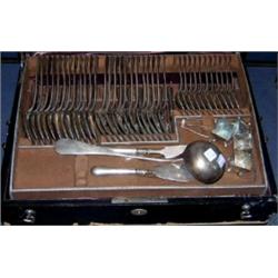 A service of Austrian plain silver flatware comprising: twelve tablespoons, twelve table forks, twe.