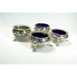 A set of four early Victorian silver salts by John Keith, London 1855, each circular with gadrooned.