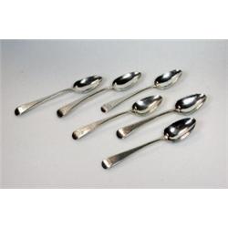 A matched set of six George III/IV silver Old English pattern teaspoons, various makers, London 180.