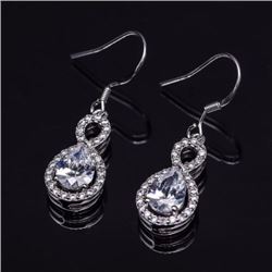 Pair of Sterling Silver Pear Dangle CZ Earrings