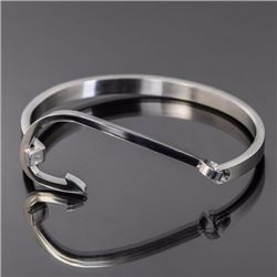 Silver Tone Stainless Steel Fish Hook Bangle