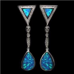 Sterling Silver .925 and Synthetic Blue Opal Dangle Earrings