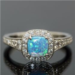 Sterling Silver .925 and Synthetic Blue Opal Halo Ring