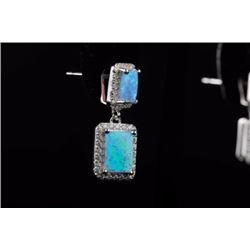 Square Cut Sterling Silver .925 Opal Earrings