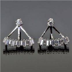 Sterling Silver .925 Baguette Cut Ear Jacket Earrings