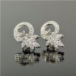 Pair of Sterling Silver .925 Cubic Zirconia Foliate Earrings