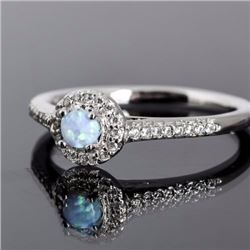 Sterling Silver, .925 Lab Opal and Cubic Zirconia Ring