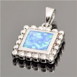 Sterling Silver .925 -Tone Synthetic Blue Opal Pendant