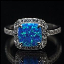 Sterling Silver and Synthetic Blue Opal Ring