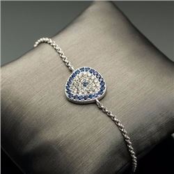 Sterling Silver .925 Bracelet chain with Blue and Clear Cubic Zirconia