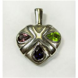 sterling silver .925 Heart with powerful Garnet Peridot and Sapphire