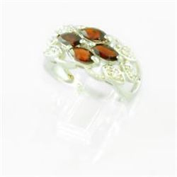 Silver diamond Garnet ring .10diamond .75garnet 038