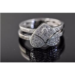 Sterling Silver Micro Pave Cubic Zirconia Love Heart Wedding Finger Ring
