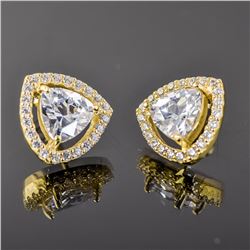 Sterling Silver Micro Pave Cubic Zirconia Triangle Shaped Earrings