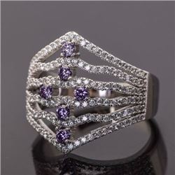 Sterling Silver .925 and Cubic Zirconia Layered Ring with purpule color
