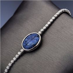 Sterling Silver, Lapis Lazuli and Cubic Zirconia Tennis Bracelet