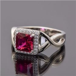Sterling Silver and Synthetic Ruby Ring red cubic zirconia
