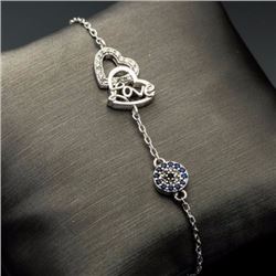 Sterling Silver and Cubic Zirconia Double Heart Bracelet evil eye