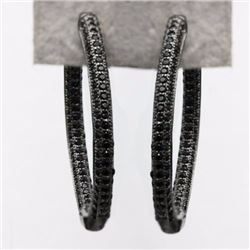 Sterling Silver .925 and Black CZ Stone Hoop Earrings