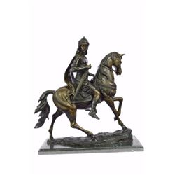 34 LBS Degas Large Arab Prince Sitting On Arabian Horse Bronze Sculpture (21 X23 )