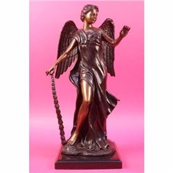 Powerful Angel By Moreau Bronze Sculpture on marble base Statue