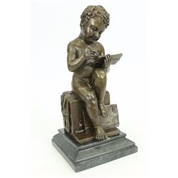 Cute Nude Boy Acting Bronze Sculpture