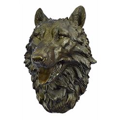 Wall Mount Wolf Head Bust Cabin Decor Bronze Sculpture