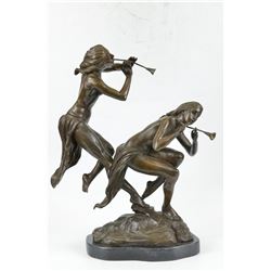 Two Wood Nymphs Singing Bronze Sculpture