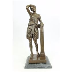 Lang Lovely Nude Greek Goddess Bronze Figurine on Marble Base Figure