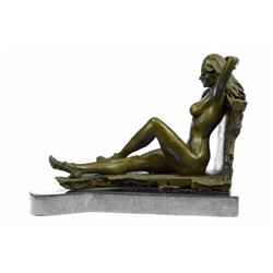Nude Temptress Woman Bronze Sculpture on Marble base Statue
