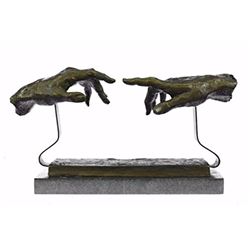 Touching Hand Bronze Sculpture on Marble Base Statue