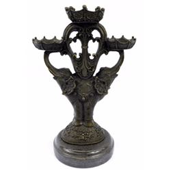 Beautiful Elephants Candle Holder Bronze Sculpture