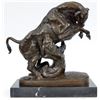 Image 1 : Confrontation Between Bull and Dog Art bronze Sculpture on marble base