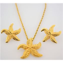 Starfish gold tone necklace set