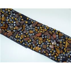 Vintage crystal beads gemstone leather strap bracelet