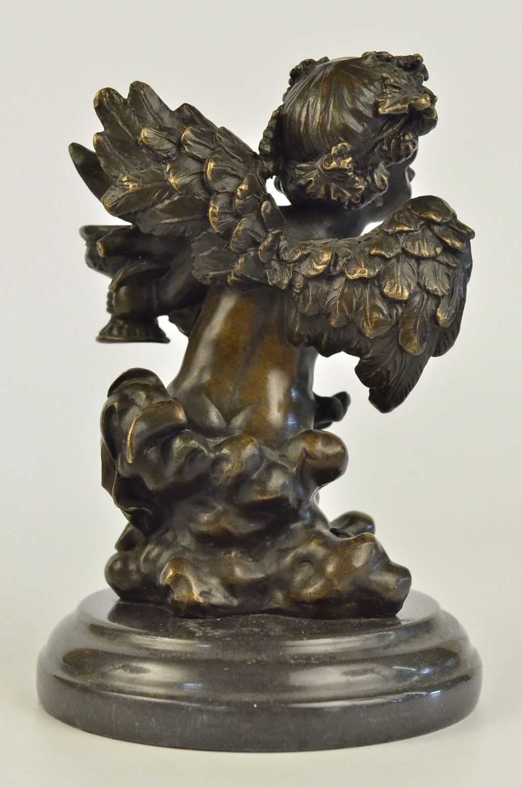 Cherub Angel With Flowers Bronze Sculpture Candle Holder (9"X5")