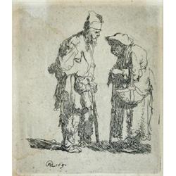 Rembrandt Harmensz. van Rijn (1606-1669) A Beggar Man and a Beggar Woman Conversing signed with mon.