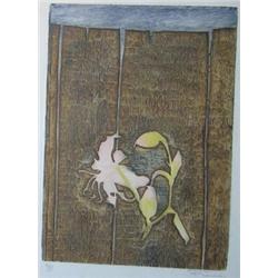 Marcel Fiorini (French, b.1922) Flowers by a Fence signed lower right "Fiorini" and numbered "4/35".