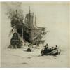 Image 1 : Norman Wilkinson, PRWS (1878-1971) A Sailing Ship on Fire in a Choppy Sea signed lower right in pen.