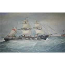 Richmond Markes (1875-1920) A Frigate passing the Goodwin Lightship signed lower left "R Markes" wa.