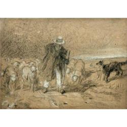 Constant Troyon (French, 1810-1865) A Shepherd and his Flock signed lower left with initials "CT" ch