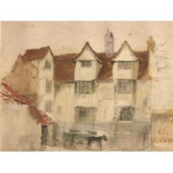 Attributed to Henry Scott Tuke (1858-1929) Wrestlers' Yard, Cambridge watercolour, 38 x 42cm And Ro.