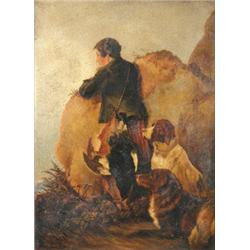 Scottish School (19th Century) A Sportsman with two Spaniels and Dead Gamebirds in a Highland Lands.