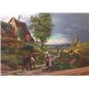 Image 1 : A Boode (Dutch, 19th Century) A Landscape with Peasants, Horses and Goats on a Track, a Windmill be.