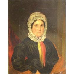 English School (19th Century) Portrait of a Lady in a Mob Cap, tied with Red and Yellow Ribbons; an.