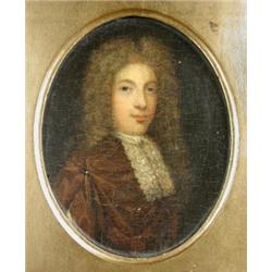 English School (17th Century) Portrait of a Young Man, wearing a Brown Jacket and Lace Cravat oil o.