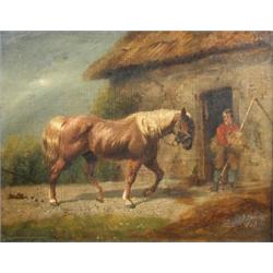 David Cunliffe (fl.1826-1899) A Chestnut Hunter with a Groom by a Stable signed lower right "D Cunl.
