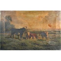 George Henry Hall (fl.1884-1890) Cattle in Pasture; and Cattle Grazing in River Meadows signed lowe.