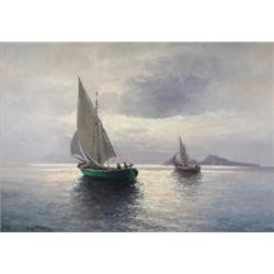 Giuseppe Odierna (b.1913) Fishing Boats at Sunset at Sestri Levante signed lower left "Guiseppe Odi.